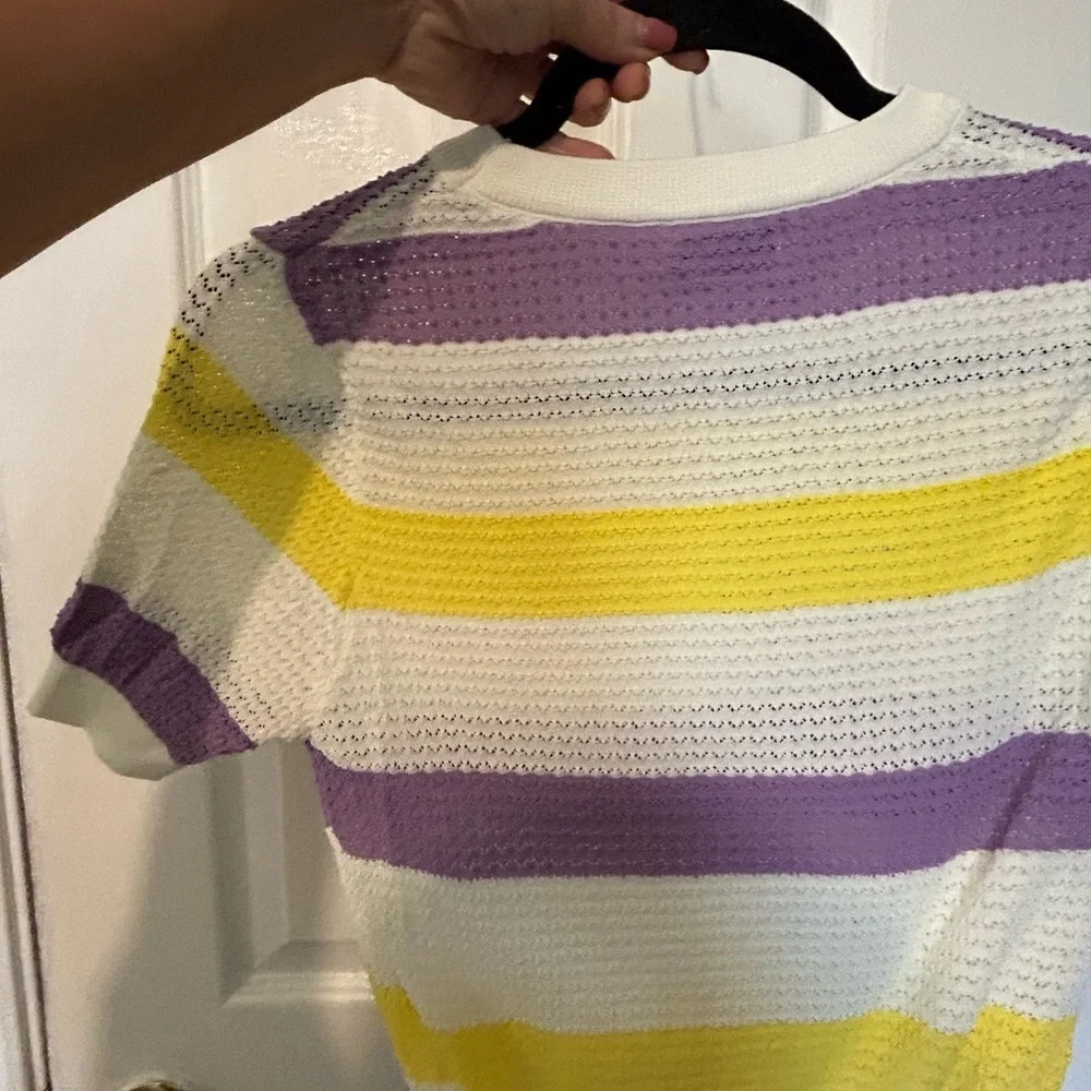 CHANEL Yellow and Purple Crew Neck Sweater